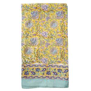 Mantel Cuadrado Floral Amarillo 100% Algodón, Color Personalizado, Lavable, 225x275cm, Estampado a Mano, Estilo Lujoso para Interiores - Product Image 4