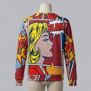 Sweat-shirt d'hiver pour homme inspiré du pop art, imprimé rétro de bandes dessinées, col rond, couleurs primaires vives, 100% coton molletonné - Product Image 4