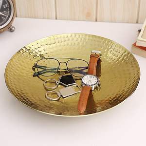 Premium 12'' <b>Round</b> Hammered Gold Eco-Friendly Handmade Durable Serving Platter & Cluster Tray for Dry Foods Parties Entertaining - Product Image 1