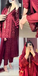 2025 pakistanais Designer Collection de luxe en mousseline de soie de haute qualité Salwar Kameez costume pour les mariages été modèles fantaisie - Product Image 4