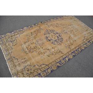 Alfombra turca vintage clásica dorada azul 4,2X7,8 pies hecha a mano felpa forma rectangular estilo Tabriz Patchwork para vivir - Product Image 2