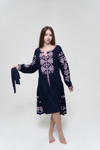 Vestido maxi de manga corta bordado para mujer 100% algodón cintura natural tejido lavable informal - Product Image 4