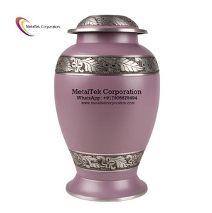 Vente en gros d'urnes funéraires roses blush, grandes feuilles lilas gravées, cendres de style américain pour adultes, décorations funéraires décoratives funéraires