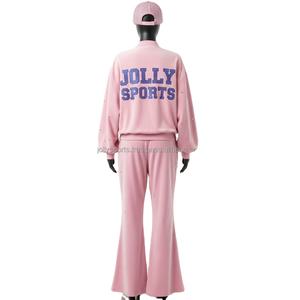 Conjunto Deportivo Premium para Mujer, 280 GSM, Rosa Suave, Rosa Cristal, con Pedrería, Logotipo Personalizado por Transferencia Térmica, Ropa Casual, Tallas Grandes - Product Image 6