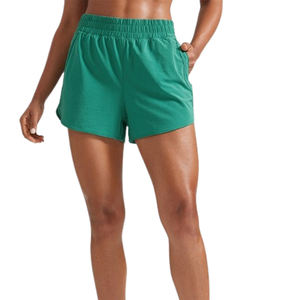 กางเกงขาสั้นลำลองเอวกลางสำหรับผู้หญิง ผ้าฝ้ายถัก 100% ระบายอากาศ แห้งเร็ว มีเชือกผูก ปิดด้วยเชือกผูก สีพื้น มีกระเป๋าลูกไม้ ลายนูน น้ำหนัก 220 กรัม - Product Image 6