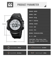Montre de sport numérique SKMEI 2260 avec affichage lumineux, bracelet en PU, multifonction, LED, montres de luxe pour hommes, fabriquées en Chine