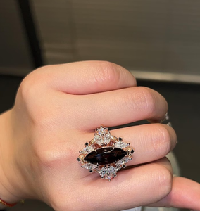 Bague en argent sterling 925 avec moissanite noire marquise de 6 carats - Product Image 2