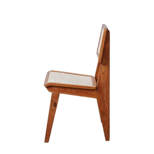 Chaise de salle à manger moderne en teck massif, écologique, avec dossier en cannage carré et assise plate, pour salle à manger, café et appartement - Product Image 3