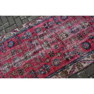 Vintage Rug, 3.3x6.3 ft Turkish Rug, <b>Red</b> Blue Polka dot <b>Wool</b> Rug - Product Image 5