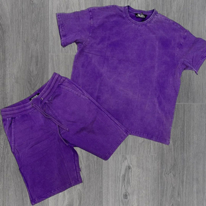 Camiseta sólida de gran tamaño de algodón 100% para hombre, conjunto corto con bolsillo, 2 piezas, pantalón corto de moda con logotipo personalizado, estampado de invierno de secado rápido - Product Image 2