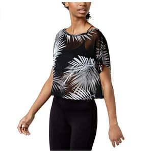 Top Sportivo da Ragazza Material Girl con Stampa Palme Bianco e Nero, Taglia Extra Large, Traspirante e Compressivo per Yoga - Product Image 1