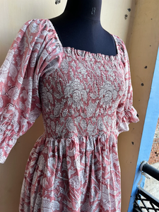 Hand Block Printed Indian Cotton Dress 100% Cotton Long Gown with Square Collar Casual Style Embroidered Indian <b>Tunics</b> - Product Image 2