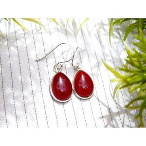 Boucles d'oreilles en agate rouge bohème minimaliste faites à la main bijoux en argent Sterling 925 à la mode Cabochon pierre précieuse accessoire pour femme - Product Image 4