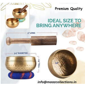 ชุดชามร้องเพลงทิเบตทำด้วยมือพร้อมกองหน้าไม้และเบาะสำหรับโยคะการรักษาจักระบรรเทาความเครียด - Product Image 5