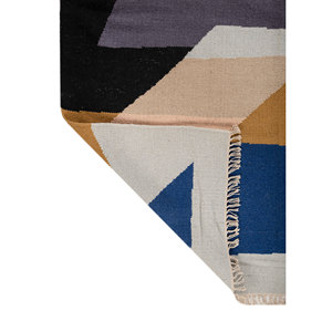 Alfombra Rectangular de Viscosa y Lana Tejida Plana Azul Indusbar SDWL-807, Estilo Kilim, Geométrica, para Sala de Estar, Pasillo, Hogar - Product Image 5