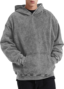 Applique personnalisée broderie lourde en détresse polaire respirant acide lavage hiver hommes Streetwear à capuche pull sweat-shirt - Product Image 5