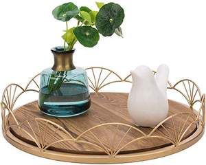 Lot de 2 plateaux de service en bois et en métal de différentes tailles pour dattes et bonbons à prix abordable - Product Image 5