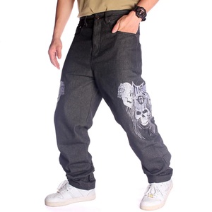 100% pantalones vaqueros de algodón para hombre de gran tamaño, holgados, rectos, de punto, Vaqueros lavados, pantalón estampado, soporte medio con servicio OEM ODM - Product Image 2