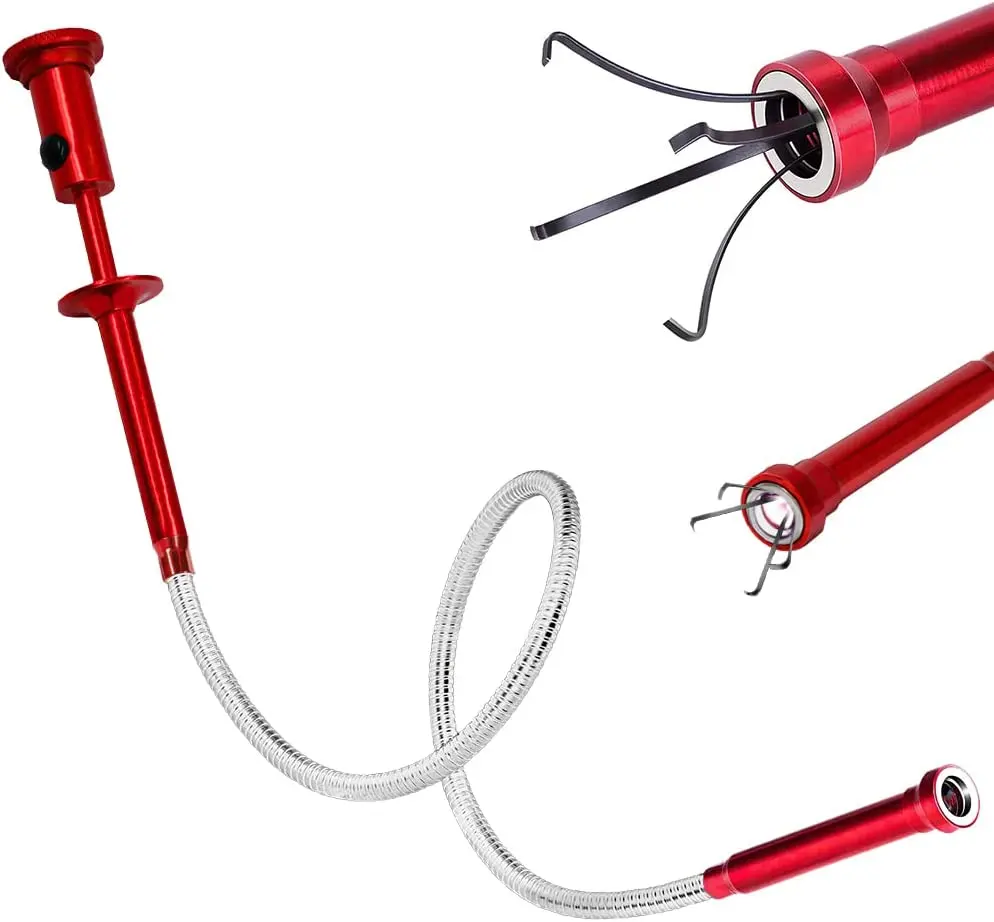 Pinza de agarre magnética Flexible de acero inoxidable, herramienta de agarre con luz LED, Color rojo, 27,55 pulgadas, 700MM, estilo unisex