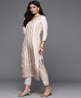 Nuevo y Moderno Traje Salwar Kameez de Diseño Vintage en Blanco y Amarillo para Mujer, 3 Piezas, Estilo Indio-Pakistaní, de Algodón, Largo hasta el Suelo, de Secado Rápido