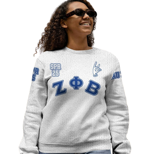 Zphib เสื้อสเวตเตอร์ถักสำหรับชมรม Zeta phi รุ่นเบต้าสีฟ้าขาวกรีก1920ปักลายชีวิต - Product Image 4