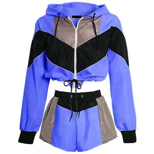 Wholesale Windbreaker Shorts Set Custom Windbreaker Zip up Shorts 2 Piece Set Sweat suits Color Block Nylon Tracksuits - Product Image 1