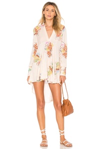 Superbe tunique d'été pour femme, imprimé floral tendance, col en V à volants, dos bas, robe décontractée - Product Image 2