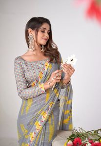 Saree fantaisie ethnique de mariage traditionnel de créateur Saree de fête en Georgette douce Saree en soie - Product Image 2