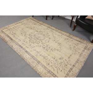 Alfombra de lana turca Vintage clásica beige marrón hecha a mano 5x8,5 pies alfombra de área respaldo de látex patrón de retazos para dormitorio pasillo - Product Image 4