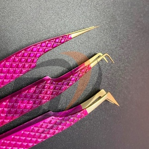 แหนบปลายแหลมสำหรับต่อขนตาปลอมสีชมพูแบบมืออาชีพ - Product Image 6