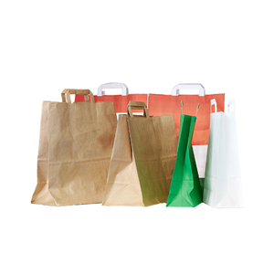 ถุงกระดาษคราฟท์แบบแบนพร้อมการออกแบบที่กำหนดเองราคาต่ำที่จับแบบเรียบสีน้ำตาลถุงกระดาษบรรจุอาหารกลับบ้านบรรจุภัณฑ์ถุงช้อปปิ้ง - Product Image 5