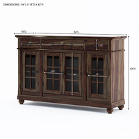 Buffet moderne en teck massif, écologique, avec portes vitrées et tiroirs, meuble de rangement et de présentation pour salle à manger et salon