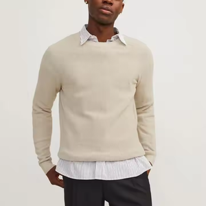 Pull en tricot beige classique à col rond pour hommes, très demandé - Product Image 3