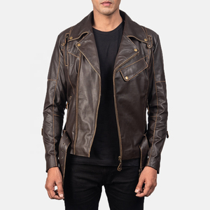 Veste en cuir de moto 2025 en marron veste en cuir de mouton personnalisée pour hommes veste en cuir matelassé - Product Image 1