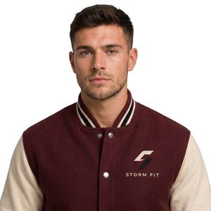 Chaqueta Varsity Personalizada Unisex de Lana y Cuero Color Granate para Bordar, Estilo Preppy, Corte Regular, Cuello Alto, Resistente al Viento y Transpirable - Product Image 6