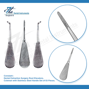 Ascenseur de racine droit Coleman avec élévateurs de racine à longues dentelures avec poignée en acier inoxydable Ensemble de 03 instruments dentaires - Product Image 3