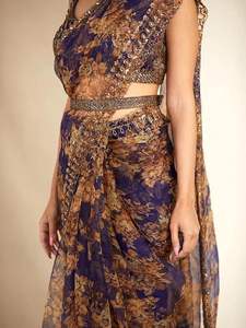 Sarla en organza pour filles, produit de styliste avec couture et broderie, sari en palu, très belle et tendance, Blouse de tissage de travail - Product Image 3