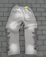 Pantalon de jogging ample à jambe large et droite, avec patchs brodés en chenille personnalisés OEM, style vintage délavé à l'acide, pour homme