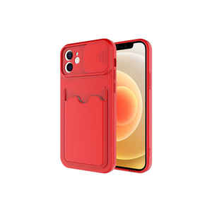เคสซิลิโคนสีแดงสุดหรูสำหรับ iPhone 12 7 Plus-SAFAKARTIX พร้อมช่องใส่บัตร ฝาหลังแบบนิ่ม - Product Image 1