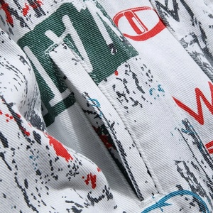 <b>Men's</b> Winter High Quality Custom <b>Denim</b> Bomber <b>Jacket</b> and Shirts with Stand Collar and Front Logo in <b>White</b> Red Black Colors - Product Image 6