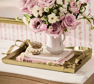 Plateau rectangulaire en laiton décoratif avec nœud en ruban doré de luxe pour table basse, élégant pour la décoration de mariage et de la maison - Product Image 4