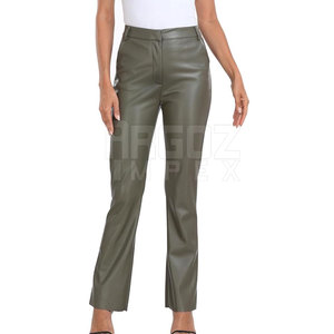 Pantalones de cuero de cintura media para mujer de alta calidad Pantalones casuales delanteros planos transpirables para invierno-Venta al por mayor - Product Image 1