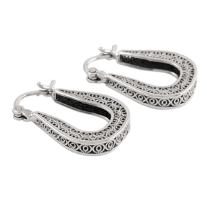 925 Solid <b>Sterling</b> <b>Silver</b> Openwork Dangle <b>Earrings</b> Horseshoe Shaped <b>Hoop</b> Style Best Price Drop Christian Gifts Factory India - Product Image 2