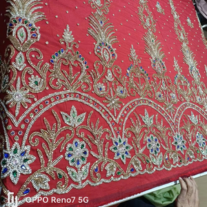 Tissu perlé de luxe de haute qualité avec Zircon fait à la main 100% Polyester meilleur prix exportation du fournisseur indien pour la fabrication de vêtements - Product Image 1