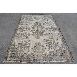 Alfombra de lana turca Vintage Beige de 5,5x8,3 pies, retales rectangulares clásicos de área grande para dormitorio, pasillo Rectangular de látex - Product Image 1