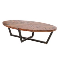 Table à manger ovale moderne en bois de noyer massif avec base en acier noir en forme de V pour meubles de maison et de restaurant bon prix
