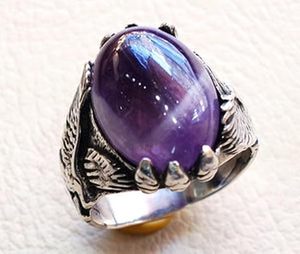 Anillo de Hombre al por Mayor con Piedra Preciosa de Amatista Natural, Piedra de Nacimiento de Febrero, Anillo de Sello Árabe Turco para Hombre, Joyería de Plata de Ley 925 - Product Image 2