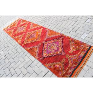 Tapis de 2,9 x 10,3 pieds, tapis turc vintage, tapis en laine Herki rouge - Product Image 4