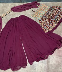 Kurta กางเกงผ้าโปร่งพิมพ์ลายสำหรับผู้หญิง,ผ้าโปร่งแขนพิเศษงานเย็บปักอย่างหนา - Product Image 5