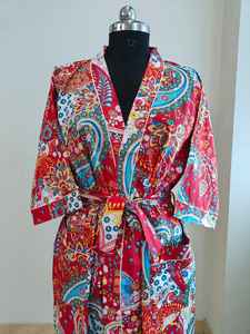 Batas Kimono 100% Algodón, Hermoso Vestido Kimono de Algodón, Kimono de Algodón con Estampado Floral Indio, Regalos Más Vendidos para Ella y Él, Ropa de Estar en Casa - Product Image 3